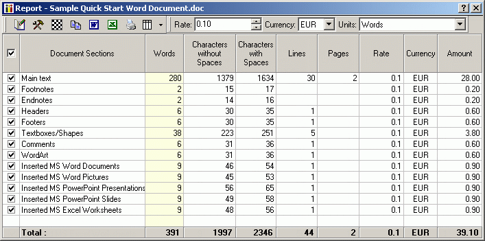 PractiCount Toolbar Standard for MS Office Screenshot